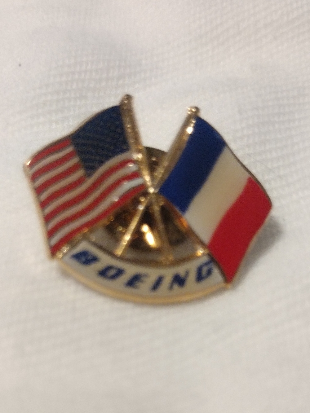 Boeing USA & France Crossed Flag Lapel Pin - Red, White & Blue Vintage